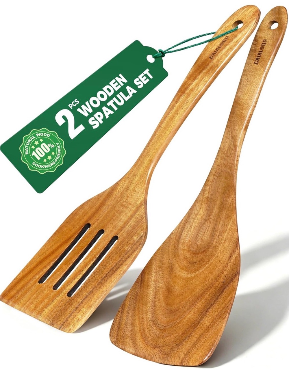 100% Acacia Wooden Spatula Set - Natural Brown